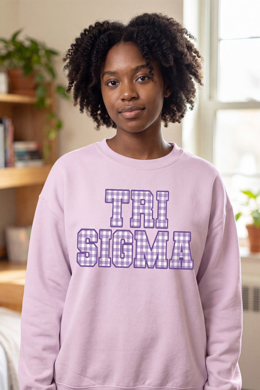 Pink Gingham Crewneck