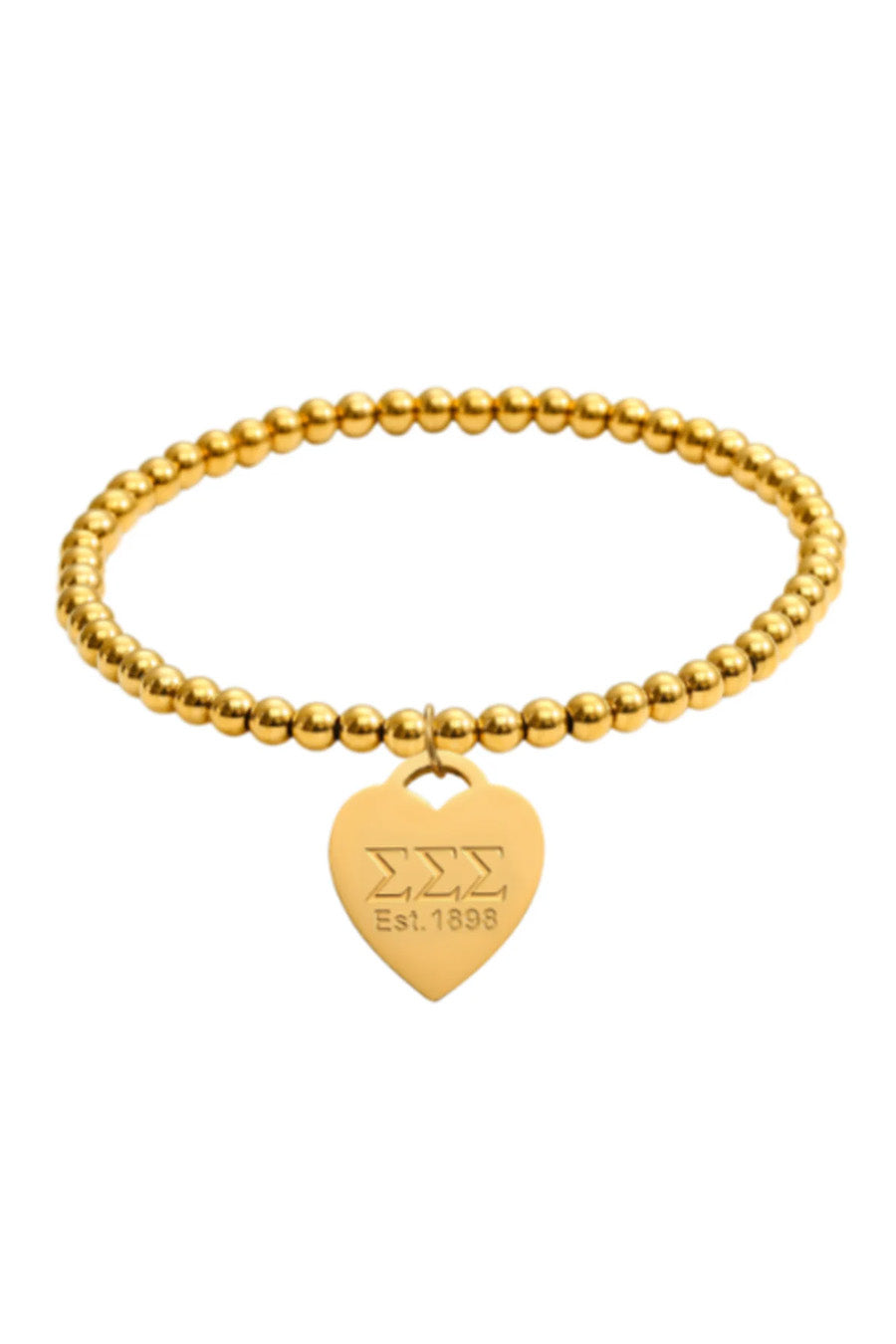 Sigma Sigma Sigma - Gold Bead Bracelet - Heart Tag